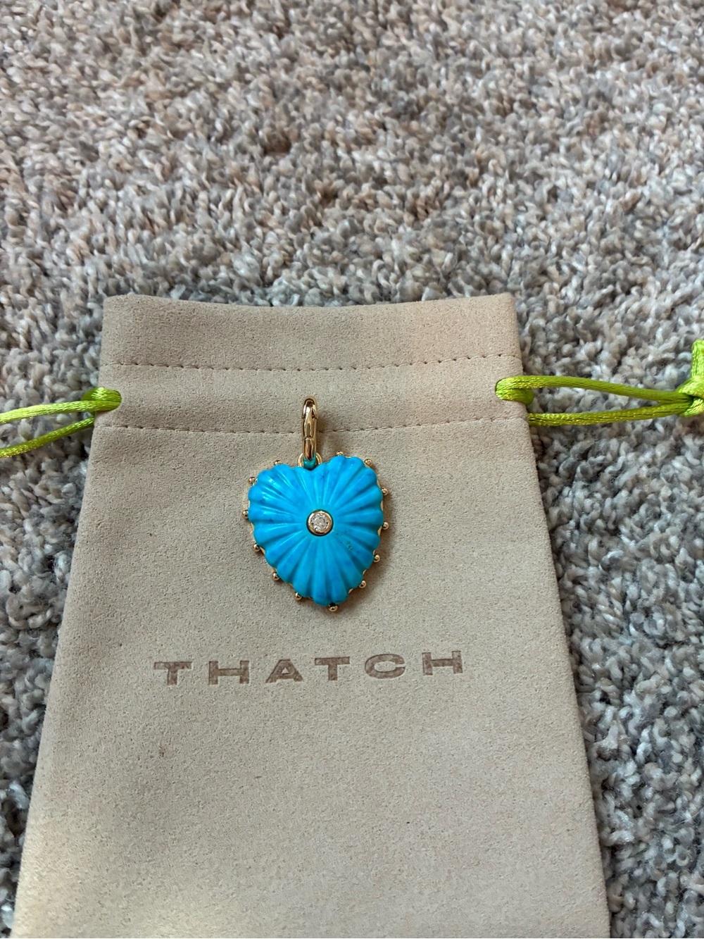 Thatch Howlite Malene Turquoise Heart Pendant Charm in Gold with Center Stone - Picture 2 of 2